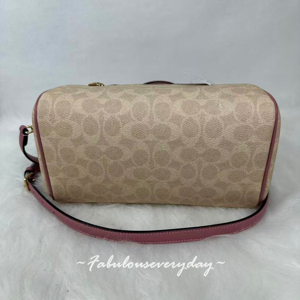 Coach Rowan Satchel Bag Signature Canvas With Heart Charm CDB21 Sand/Peony NWT - Picture 6 of 8